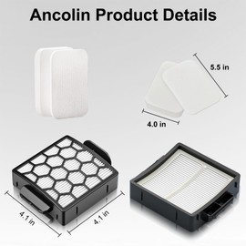 Ancolin ZU60 Filter Replacement Kit for Shark Navigator Zero-M Self-Cleaning Brushroll Pet Pro Upright Vacuum ZU60 ZU62 ZU62C NV150 NV151 NV255, Replaces Parts # 1238FT60 (2 Filter + 6 Foam + 6 Felt)