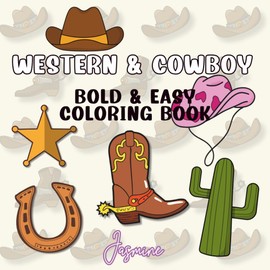 Western & Cowboy Bold and Easy Mini Coloring Book for Travel (6" x 6"): Stress Relief for adults, teens and kids