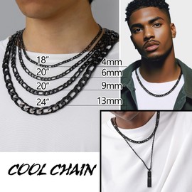 Prosteel Black Choker Necklace Men Figaro Chain Biker Chains 26inch Long Necklace Stainless Steel Black Gothic Jewelry