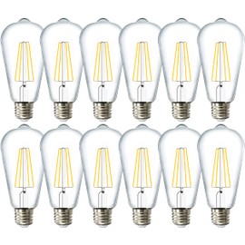 Sunco 12 Pack Edison Bulbs LED ST64, Clear Vintage Filament Waterproof Bulb, 800 LM, 8.5W (60W Equivalent), ST19, 3000K Warm White, E26 Medium Base, Decorative Dimmable UL
