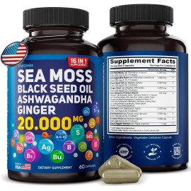 Purawex 20,000mg of Irish Sea Moss, Black Seed Oil, Ashwagandha, Ginger per Serving...