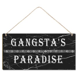 Welcome Sign for Front Door Outside Funny Wooden Door Sign For Front Porch Decor Gangsta's Paradise House Warming Gift Funny Wreaths Decorations Rustic Farmhouse Wall Pediments Art Decor(12 x 6)Inch