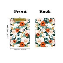 Hnogri Small Plastic Clipboard, Fashion Design A5 Size Memo Clipboards for Students, Kids, Women, Office, School, Low Profile Clip, Mini Clipboard Size 6" x 9", Classic Flower