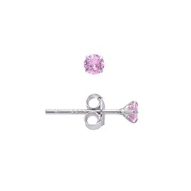 3MM Sterling Silver Earrings Hot Pink Cubic Zirconia Studs for Women