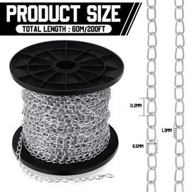 Yaocom 200 ft Jack Chain Galvanized Steel Hanging Chain Link Chain Silver Chain Roll Chain Spool Metal Light Fixture Chain for Bird Feeders, Overhead Lights, Artworks, Flowerpots