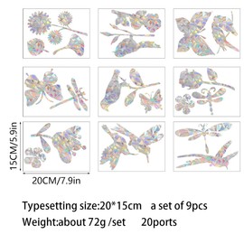 Static Window Clings Anti Collision Window Decals, Film Glass Alert Prism Window Decals Clings to Save Bird Strikes, Rainbow Dragonfly Hummingbird Window Stickers for Home Office Glass Decoration