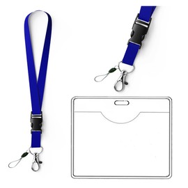 OFFIZ Blue ID Lanyard with Rigid Card Holder – Durable Neck Strap with Breakaway Safety Clip – Badge Holder for Office, Events, Schools – 1 Pack