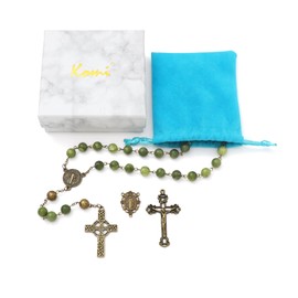 KOMI Natural Southern Jade Rosary Necklace Handmade 8mm Stone Rosary Beads for Men Women Rosarios Catolicos Para Mujer