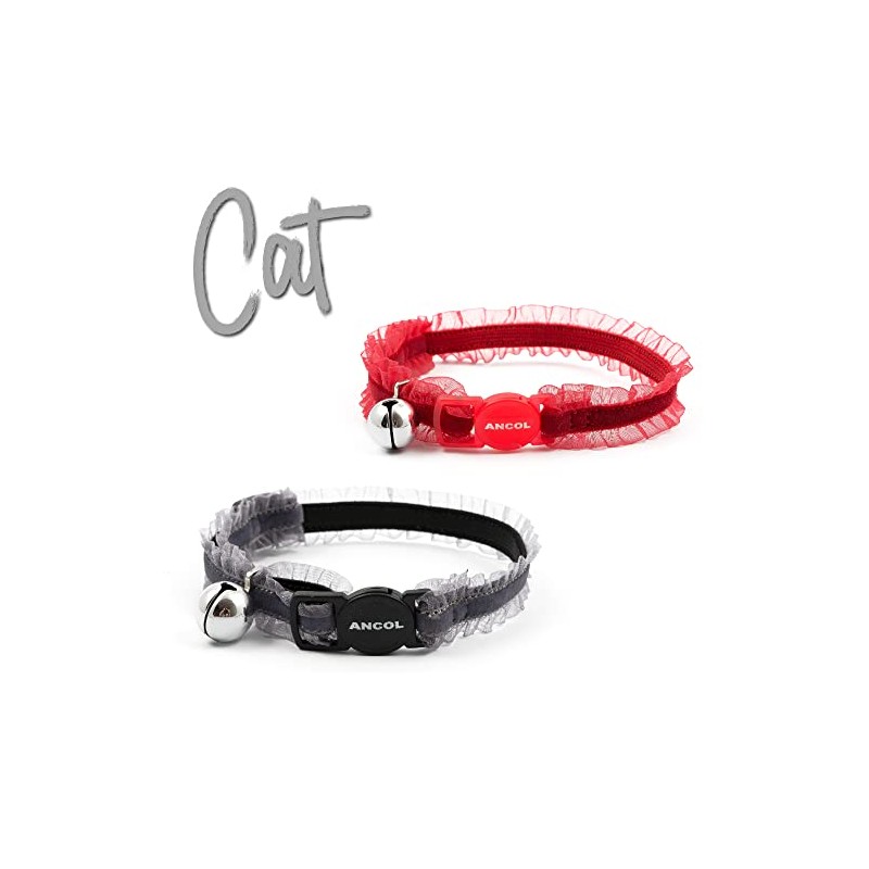 Ancol Velvet Frills Safety Cat Collar, Grey
