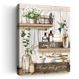 Bathroom Decor Canvas Wall Art Rustic Bathroom Sign Please Take Your Seat Print Painted Brown Bathroom Picture Modern Home Art Decor Bathroom Framed Ready To Hang 12x16 Inch