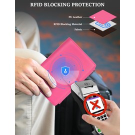 RFID Passport Holder for Women/Men Travel Gifts, Large Capacity Passport Wallet, Family Travel Documents Organizer with Card/Airtag Slots, Zipper coin pocket, Cash Holder Passport Cover Case(Hot Pink)