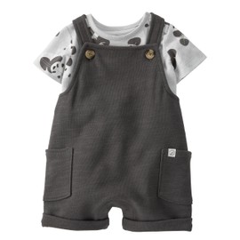 little planet by carter's unisex-baby 2-piece Organic Cotton Shortall Set, Pandas, 18M