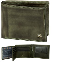 Fa.Volmer Men's Leather Wallet with RFID Protection - Extra Sturdy Double Stitching, 9+4 Card - Hunter Green, Classic