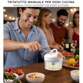IPEA Tritatutto Manuale a Corda - [LAME IN ACCIAIO INOX + IMPUGNATURA] - Mini Tritaverdure per Tagliare e Tritare Aglio, Cipolla, Verdure, Erbe e Frutta Secca - Portatile - Tritatutto a Mano - 9 CM