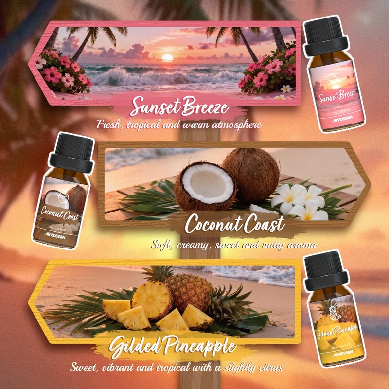 ARVIDSSON Hawaii Fragrance Oil Set, Summer Essential Oils for Diffuser,