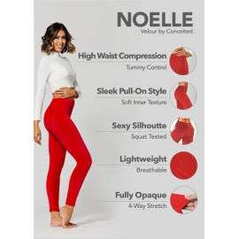 Conceited Velvet Leggings for Women - Premium Ultra-Soft Warm Velour Pants - Red - Large