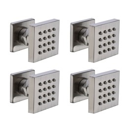 4 pcs Solid Brass Body Spray Shower Jets Adjustable Massage Spa Side Sprayer In Wall Shower Set, Square Brushed Nickel Finish