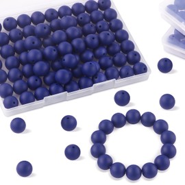 Sunrony 70pcs Silicone Beads for Keychain Making Necklace, Bulk Round 15mm Silicone Beads for Pens (Navy Blue)