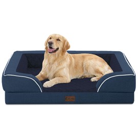 Casa Paw Orthopedic Dog Beds for Large Sized Dogs, Waterproof Memory Foam Large Pet Bed with Sides 36x27Inch, Non-Slip and Egg-Crate Foam Big Dog Couch Bed with Removable Washable Cover, Navy Blue