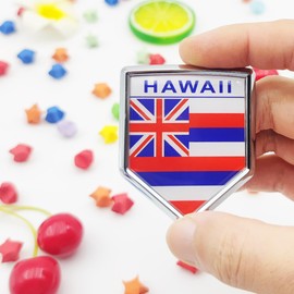 Overdecor Hawaii Flag Decal Stickers Car Emblem Hawaii Car Accessories Decorations Chrome Shield Flag Sticker Decals for Cars Truck Vehicles, 2 Pack