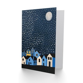 Artery8 Greeting Card Full Moon Starry Night Over Town Graphic Design Blank For Him Or Her Art Birthday Card
