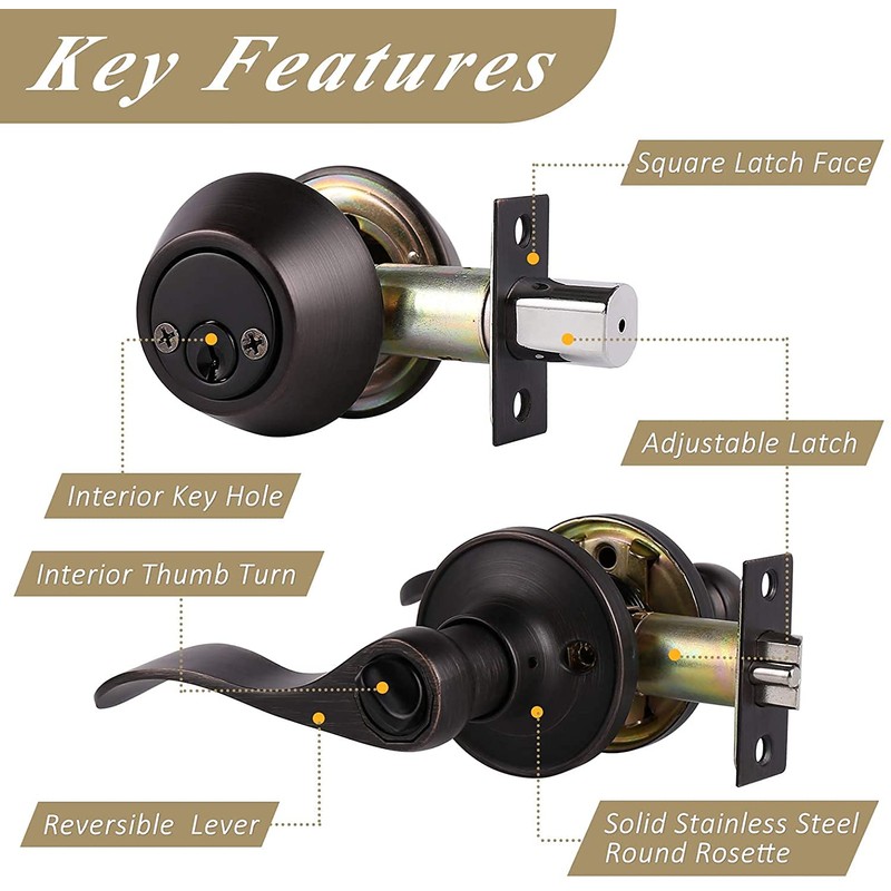 Probrico Exterior Door Lock Set Bronze Front Door Handle Lock