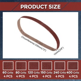 Kozelo 24 Pcs Sanding Belts 10mm x 330mm 60/80/120/150/240/400 Grit Aluminum Oxide Abrasive Sandpaper for Belt Sander Metal Grinding Wood Working Weld Rust Removal