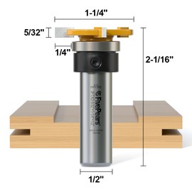 FIVEPEARS Top Bearing Slot Cutter Router Bit 1/2 inch Shank 1-1/4 inch Cutting Diameter 5/32 inch Cutting Length 2 Flute HSS or Carbide-Tipped Straight Cut Woodworking Chisel Cutter Tool Slot