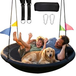 48 Inch Saucer Swing, Nest Swing with Deep Seat & Soft Pillow, 900LBS Capacity Tree Swing, Heavy-Duty Steel Frame & Waterproof 900D Oxford Fabric, Easy Setup Outdoor Swing for Backyard