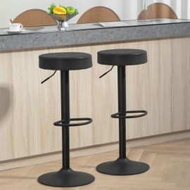 Finnhomy Bar Stools Set of 2 Counter Height, Swivel Barstools with Footrest and Backless Round, Height Adjustable Rustic Bar stools for Kitchen, Vintage Leather, Retro Black