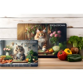 Noble & Page - Tempered Glass Cutting Board - 285x200mm Textured Chopping Board - Ginger Maine Coon Kitchen Cat