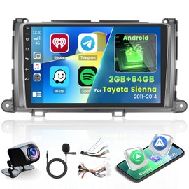 Inefala 2+64G Android 13 CarPlay Car Stereo Radio for Toyota Sienna 2011-2014, 9'' HD Touch Screen Compatible with Android Auto, AHD Backup Camera, Mirror Link, GPS Navigation, FM RDS