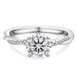 KRKC&CO Solitaire Engagement Ring Women's Moissanite, 1-2 Carat Solitaire Ring Wedding Rings, VVS1 D Colour, 925 Silver White Gold, Engagement Wedding Anniversary Birthday Gift for Women, Size 49-57,