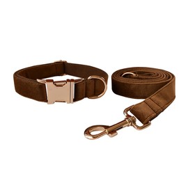 Velvet Dog Collar and Leash Set, Soft & Comfy Dog Collar and Leash, Heavy Duty Metal Buckle Adjustable Collars for Small Medium Large Dogs Training & Walking (Medium-Collar Girth: 10.6"-16.1", Coffee)