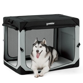 ZOMISIA Collapsible Dog Crate for Large Dogs - 42 Inch Dog Travel Crate Portable with Breathable Mesh Windows, Soft Sided Dog Kennel Foldable for Indoor and Outdoor, Grey