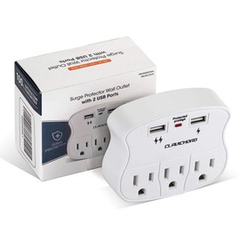 Surge Protector USB Wall Mount- Multi Plug Outlet Expander Surge Protector Wall Mount with 2 USB Charging Ports for Home/School/Office
