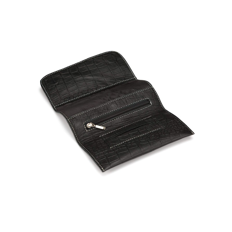 Genuine Croc Leather Premium Quality Rolling Bacci Pouch (Black)
