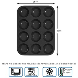 DIVCHI 12 Cups Muffin Tray - Nonstick BPA Free & Dishwasher Safe Cupcake Pan Black