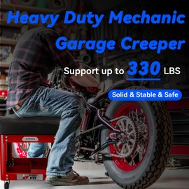 FreekyFit Rolling Creeper Garage Shop Seat for Men, Padded Mechanics Stool with Tool Tray Storage for Garage, Rolling Workshop Stool with Wheels, Auto Creeper Seat, 330 LBS Capacity, Heavy Duty, Red