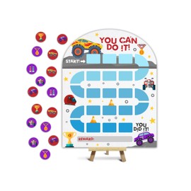 Truck Reward Chart, Behavior Chart for Kids at Home, Wooden Incentive Chart Signboard with 24 Tokens, Colorful Sticker Charts Classroom Essentials -08