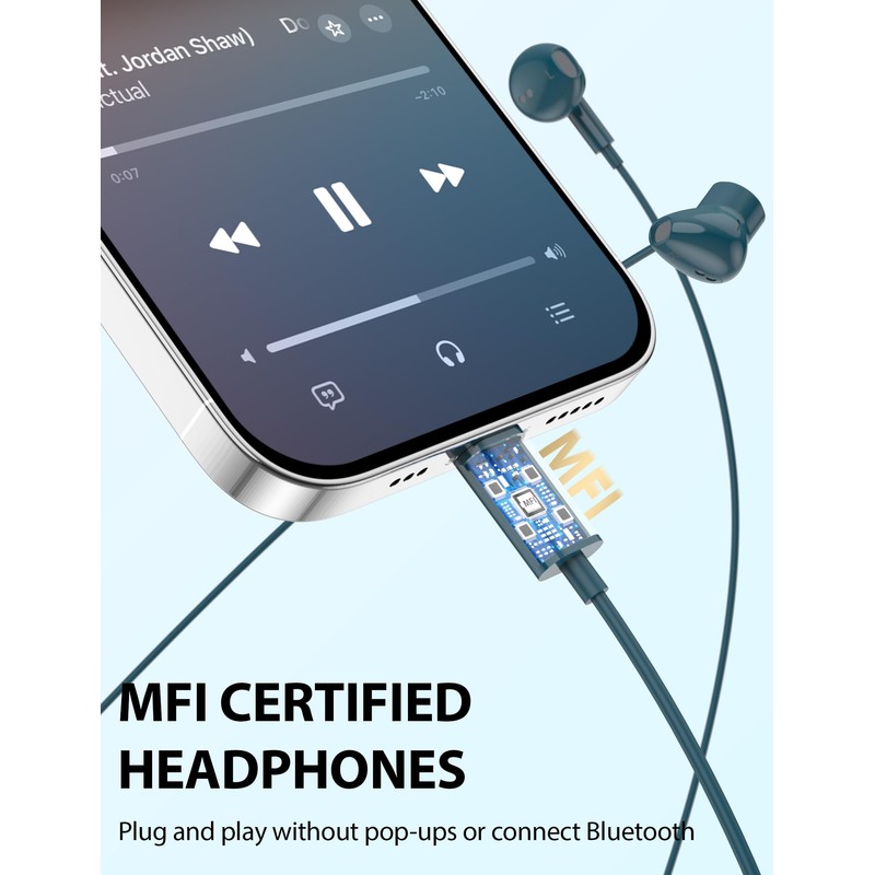 iMangoo for Apple Lightning Headphones MFi-Certified Wired Earbuds Blue |