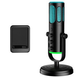 P PUPGSIS PUPGSIS Gaming Microphone for PC, Noise Cancellation Condenser Mic with RGB Lights, Mute, Monitoring, Pop Filter, Desktop-Mic for Streaming/Podcasting/Recording/Gaming Equipment, Plug & Play-Black
