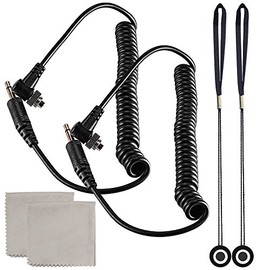 3.5 mm Male Flash PC Sync Cable, YuCool 2 Pack 14-Inch Coiled Cord with Screw Lock Suitable for Nikon, Canon, and Most DSLR Cameras, 2 Camera Lens Cap Holder, Bonus 2 Cleaning Clothes