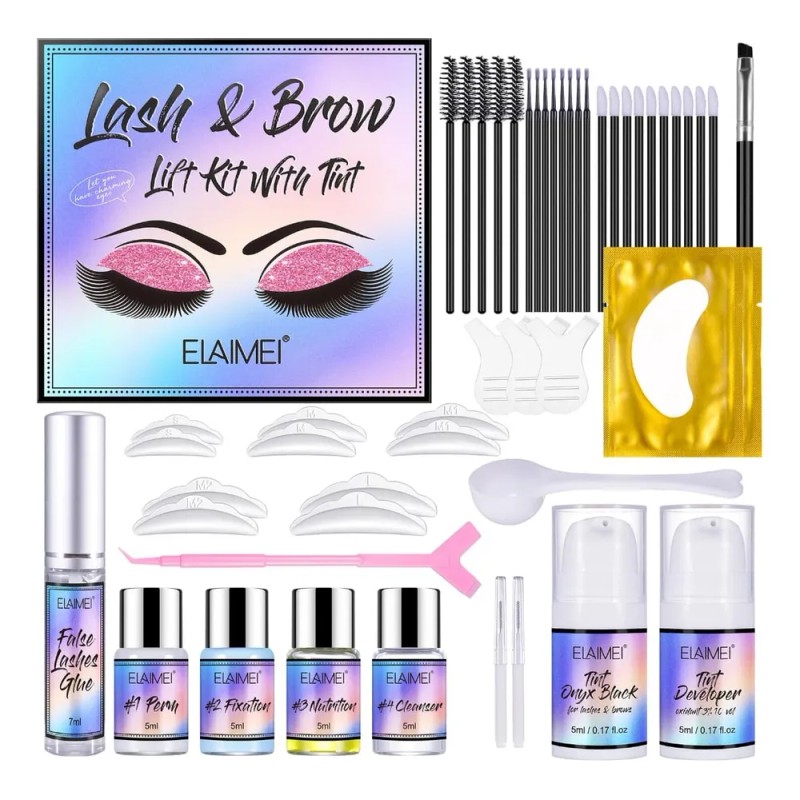 Kit Rizador De Pestañas + Laminado Cejas Con Queratina Tinte