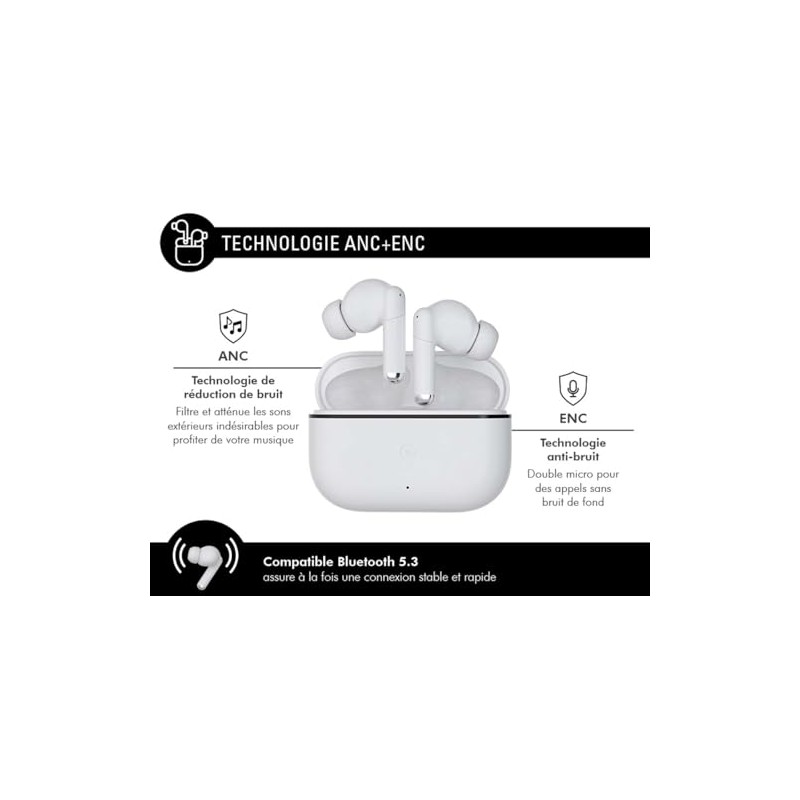 Force Play True Wireless ANC+ENC III Earphones White