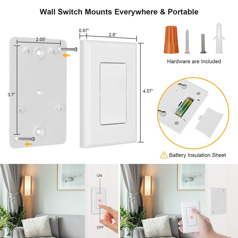 Suraielec 3 Way Wireless Light Switch, No Wiring, No WiFi,