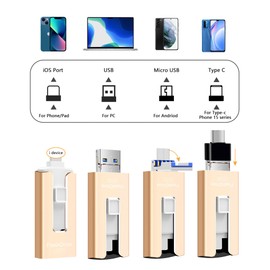 USB Flash Drive 512GB, Photo Stick Memory External Data Storage Thumb Drive Compatible for Phone, Pad, Android, PC and More Devices (Gold)