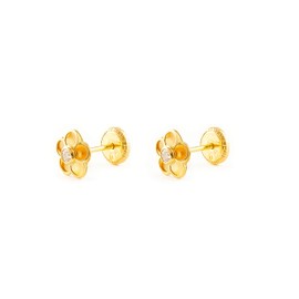 Mondepetit Flower Zircon Children's Girls Matte and Shiny Earrings Yellow Gold 18 K - Gift Box, Sterling Silver, No Gemstone