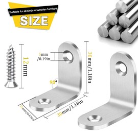 25 Pcs 90 Degree Right Angle Bracket Bracket 30mm x 30mm Stainless Steel Corner Bracket with 50 Screws for Fixing Shelves or Repair