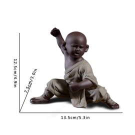 DIYOMR Chinese Kung Fu Shaolin Monk Figurines Crafts Ornaments Statues, Colored Ceramic Kung Fu Martial Arts Sculpture for Home Decor Display Desktop (Gray)